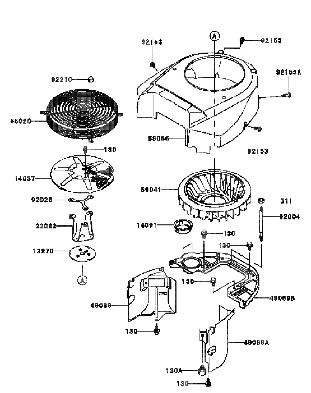Kawasaki Fh721v-Bs24 Cooling Equipment Diagram and Parts List for M54-KW 53AI8CT4050-25HP Cub Cadet Lawn Tractor